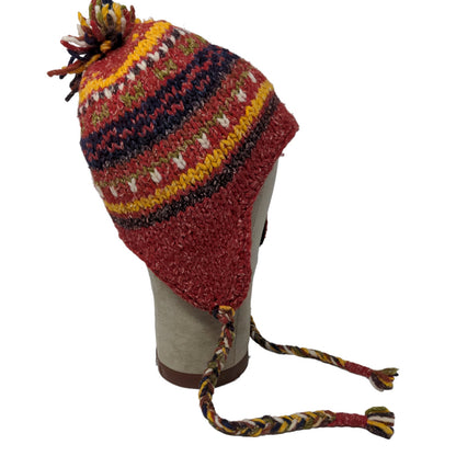 Artesanias Inc Men's Knit Beanie Trapper Hat Multicolor Wool Blend Made Ecuador