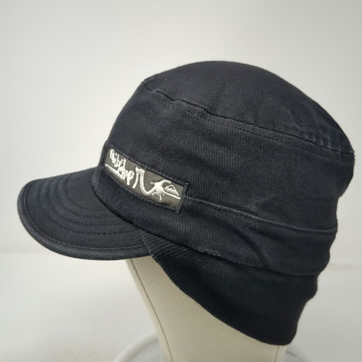 Quiksilver Army Cap Black One Size Hat Side Logo Patch Flat Brim Cotton Twill