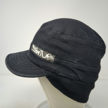 Quiksilver Army Cap Black One Size Hat Side Logo Patch Flat Brim Cotton Twill