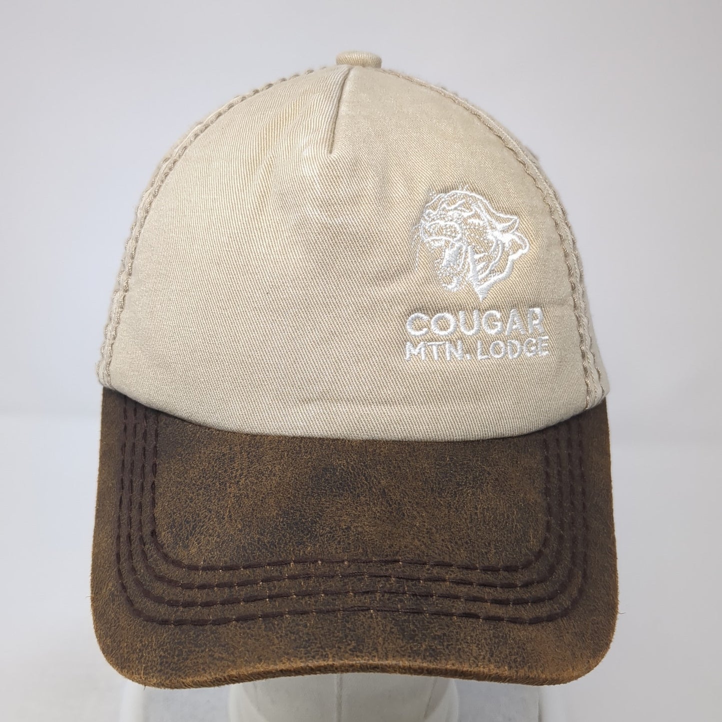 Cougar Mtn Lodge Slideback Baseball Cap Brown One Size Adjustable Embroidered