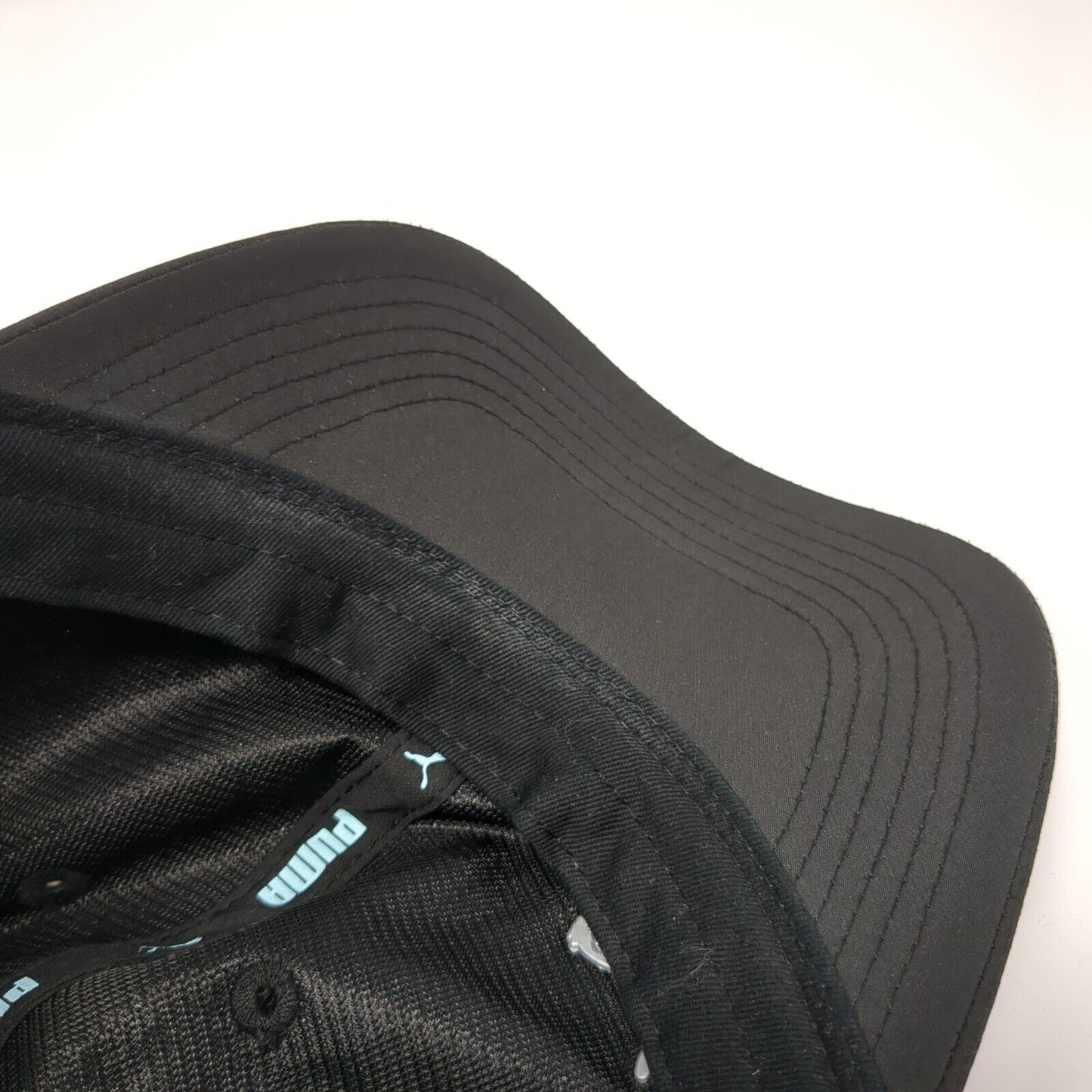 PUMA Strapback Hat Black One Size Adjustable Embroidered Vented Holes 6 Panel