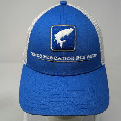 Simms Trucker Hat Blue White OSFM Tres Pescados Fly Shop Mesh Fishing Snapback