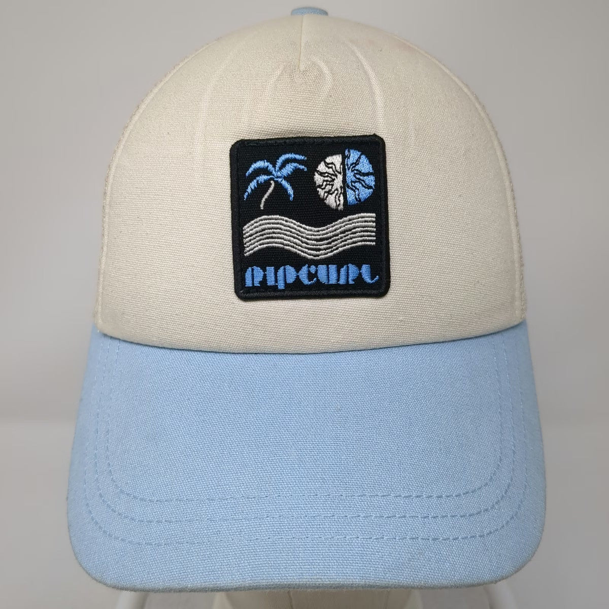 Rip Curl Trucker Hat Beige Blue One Size Mesh Back Snapback Surf Beach Patch