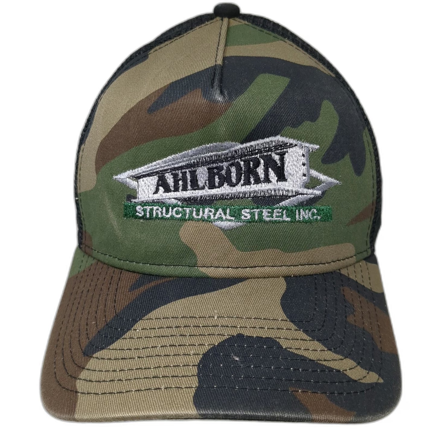 New Era Trucker Hat Green Camo One Size Ahlborn Structural Steel American Flag