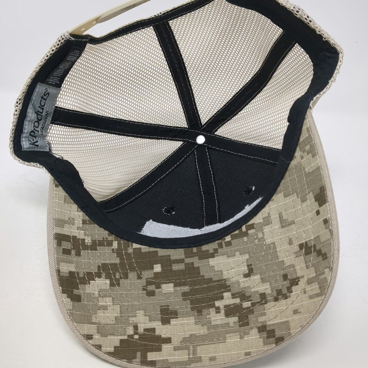 K-Products Trucker Hat Beige One Size Mesh Back Snapback Camo Flag Graybar