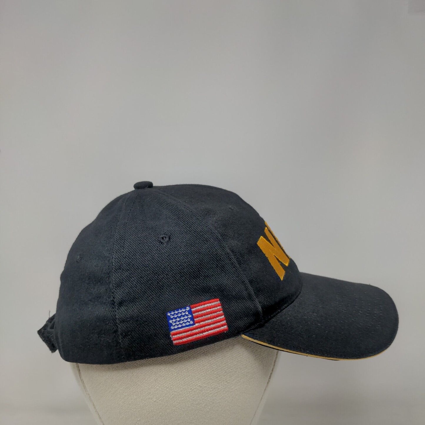 NRA Strapback Hat Black One Size Embroidered American Flag 6 Panel