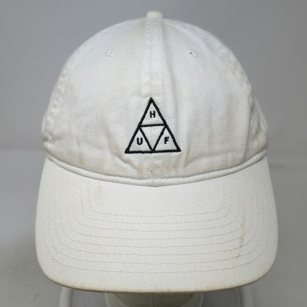 HUF Baseball Cap White One Size Slideback Strap Triangle Logo Embroidery Hat