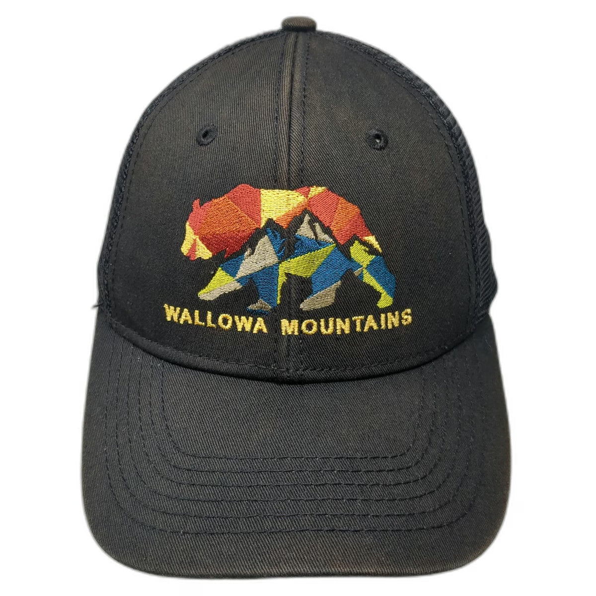 Blue 84 Trucker Hat Black One Size Wallowa Mountains Bear Geometric Mesh Oregon