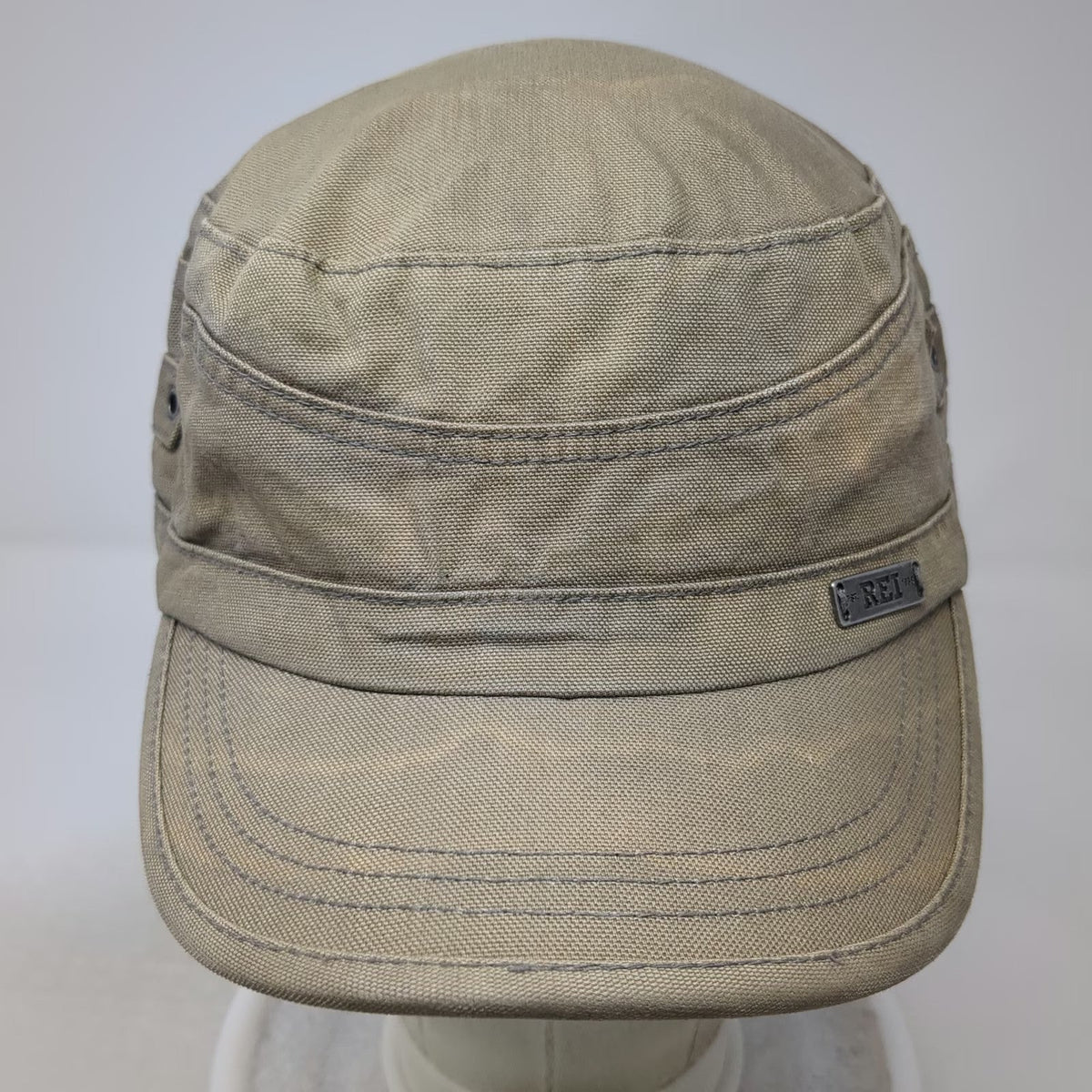 REI Army Cap Green XL Organic Cotton Hat Metal Logo Side Eyelets Outdoor Sun