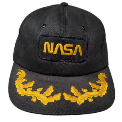 Yupoong NASA Worm Logo Scrambled Eggs 5 Panel Hat Black Yellow Patch Vintage