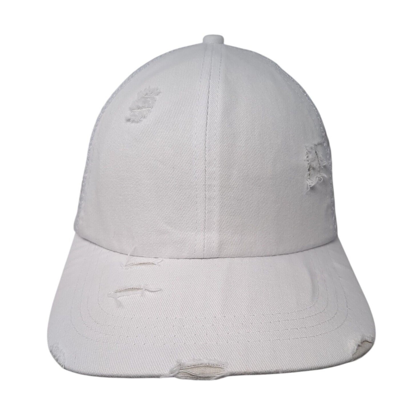Unbranded Ponyback Strapback Trucker Hat White OS Adjustable Distressed Blank