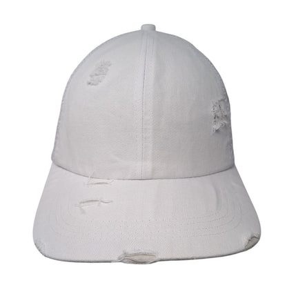 Unbranded Ponyback Strapback Trucker Hat White OS Adjustable Distressed Blank