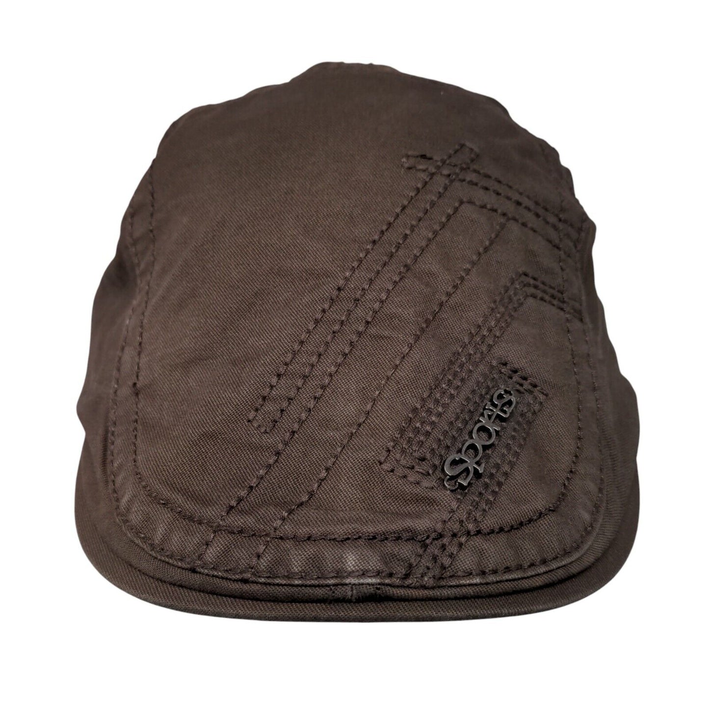Sports Flat Cap Brown OSFA Adjustable Embroidered Solid Cotton