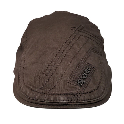 Sports Flat Cap Brown OSFA Adjustable Embroidered Solid Cotton