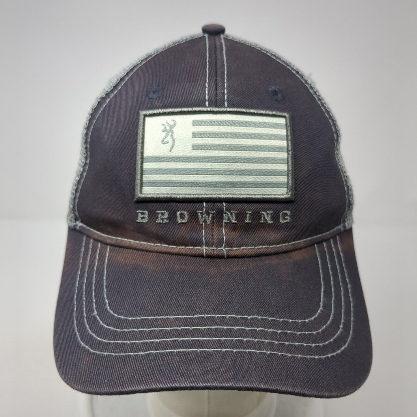 Browning Flag Mesh Back Trucker Hat Gray One Size Adjustable Outdoor