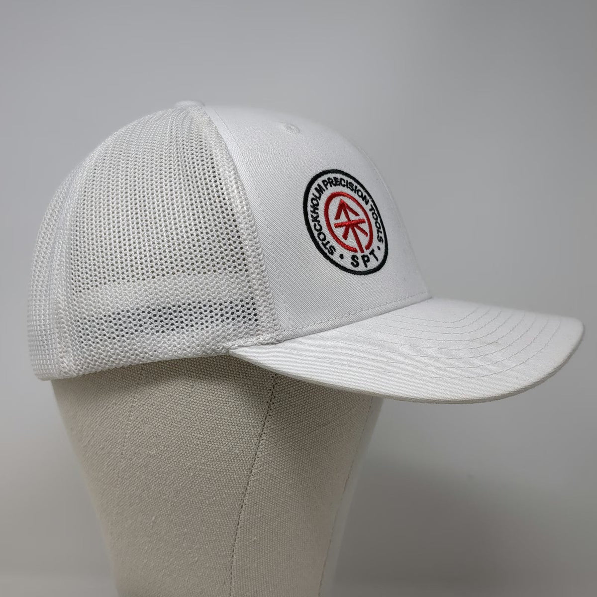 Port Authority White Baseball Cap XL Mesh Stockholm Precision Tools Patch Hat