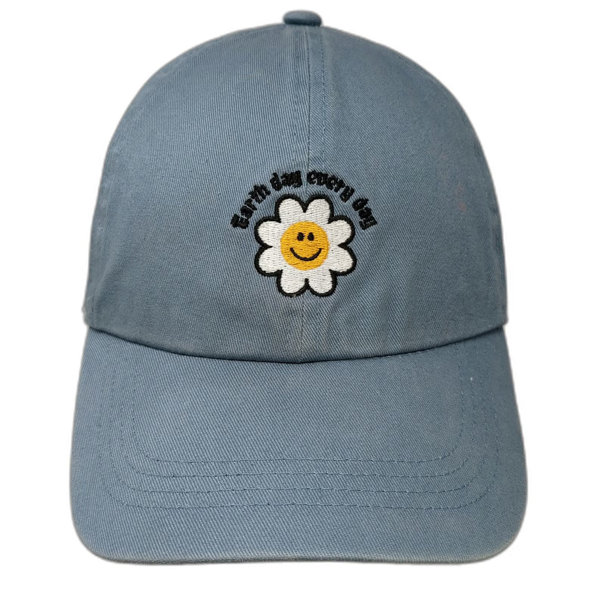 Baseball Cap Blue OSFM Earth Day Every Day Smiling Daisy Flower Slideback Hat