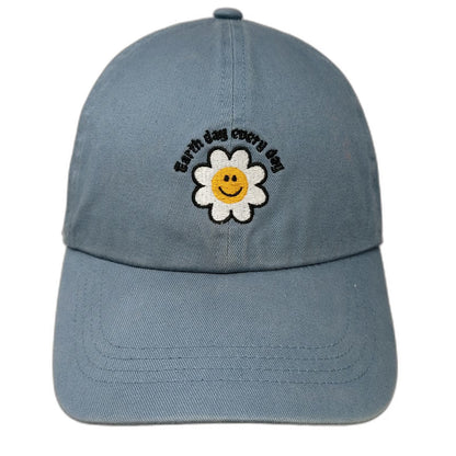 Baseball Cap Blue OSFM Earth Day Every Day Smiling Daisy Flower Slideback Hat