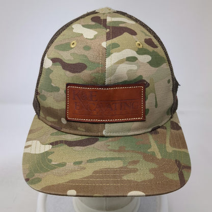 Richardson Trucker Hat Green Camo One Size Leather Patch American Flag Mesh