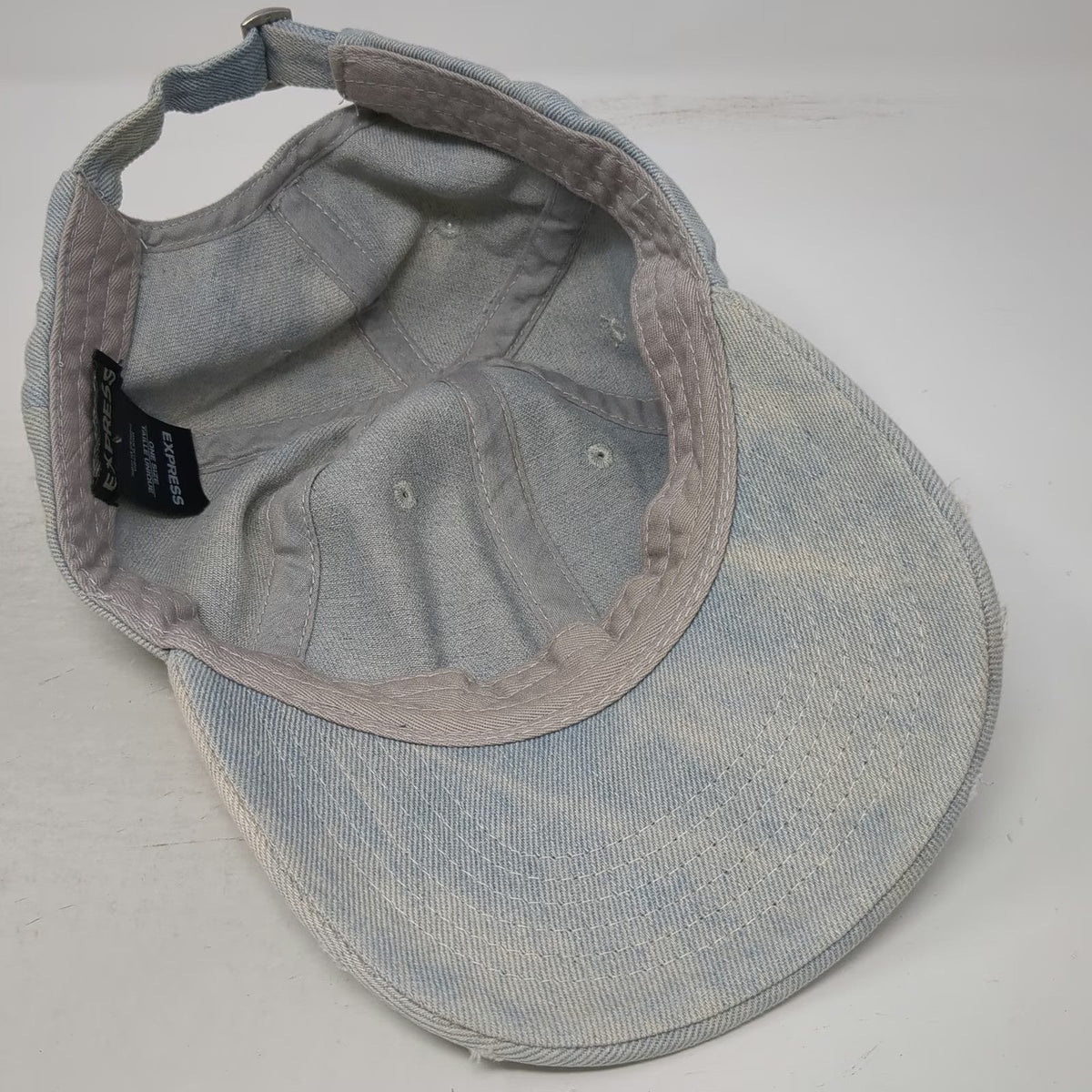 Express Baseball Cap Blue OSFM Distressed Denim Slideback Hat Plain Light Wash
