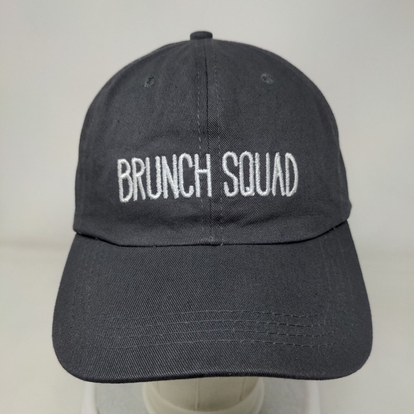 Brunch Squad Strapback Hat Gray One Size Adjustable Embroidered Vented Holes