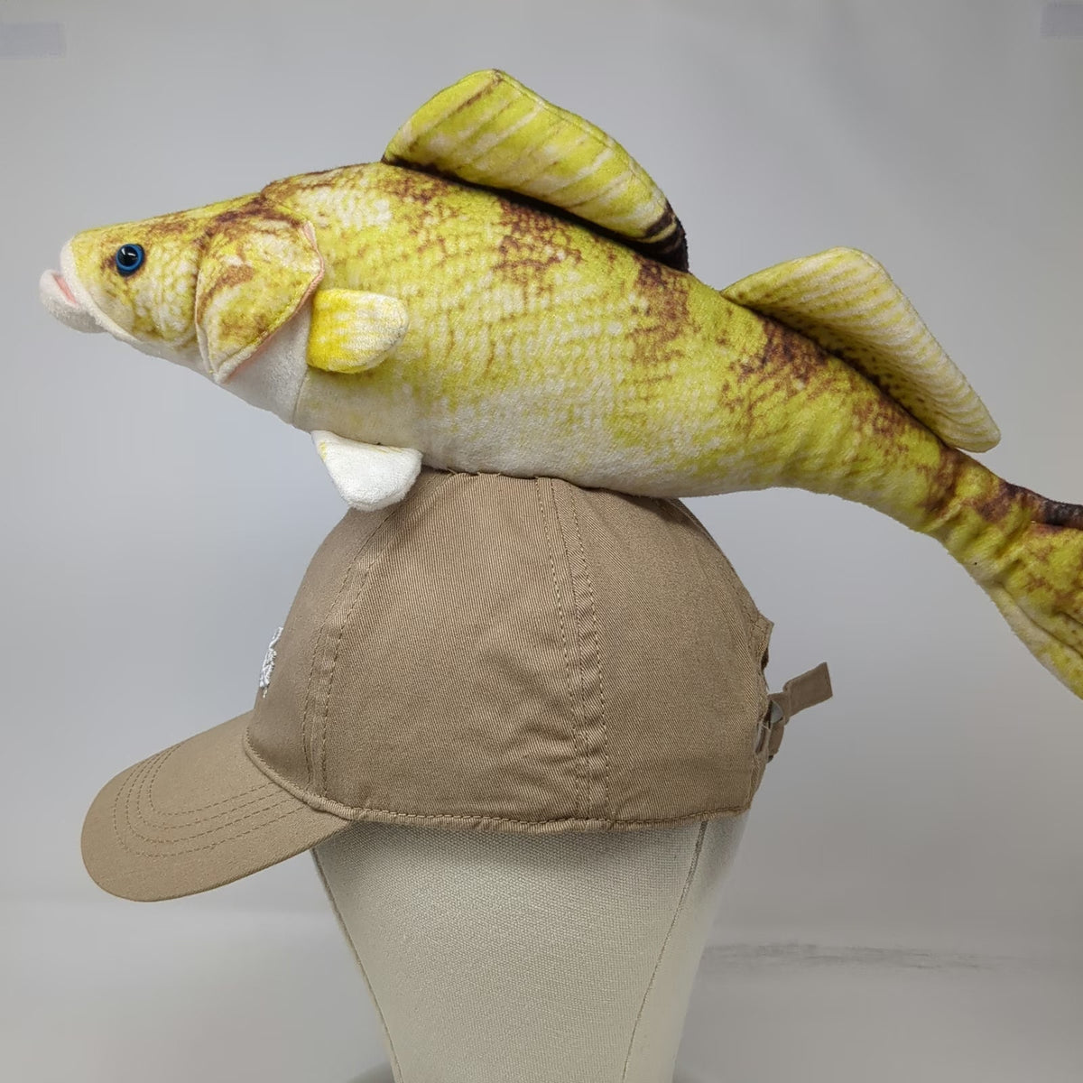 Cabela's Baseball Cap Beige Walleye Plush Fish Hat Cotton Adjustable Novelty