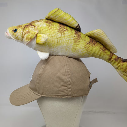 Cabela's Baseball Cap Beige Walleye Plush Fish Hat Cotton Adjustable Novelty