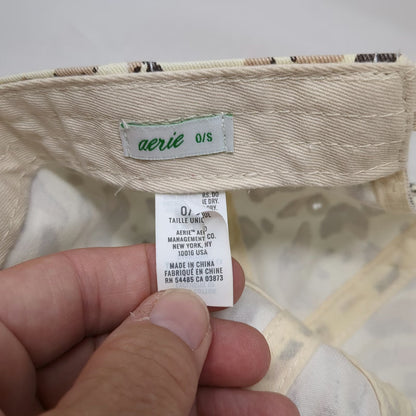 Aerie Baseball Cap White One Size Animal Print Leopard Distressed Brim Hat