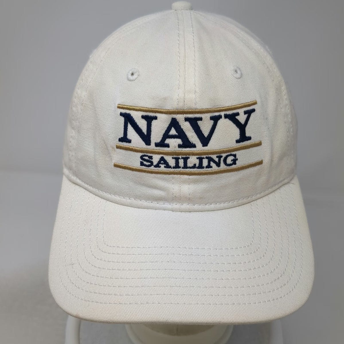The Game Navy Sailing White One Size Slideback Cotton Logo Baseball Cap Hat