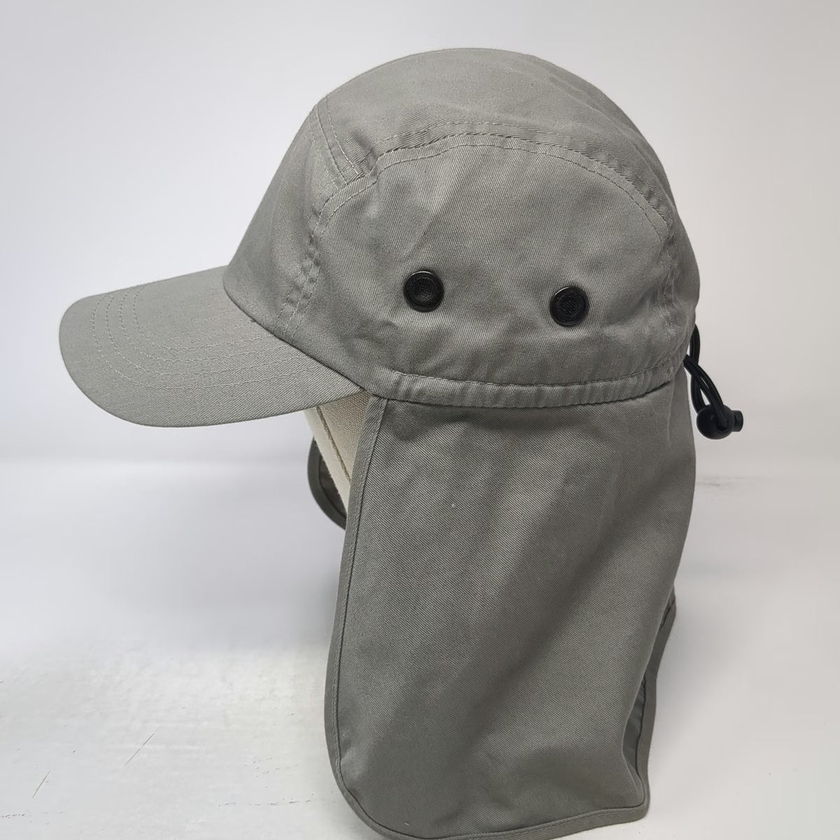 hg 5 Panel Hat Gray One Size Neck Flap Sun Shield Cord Toggle Slideback Outdoor
