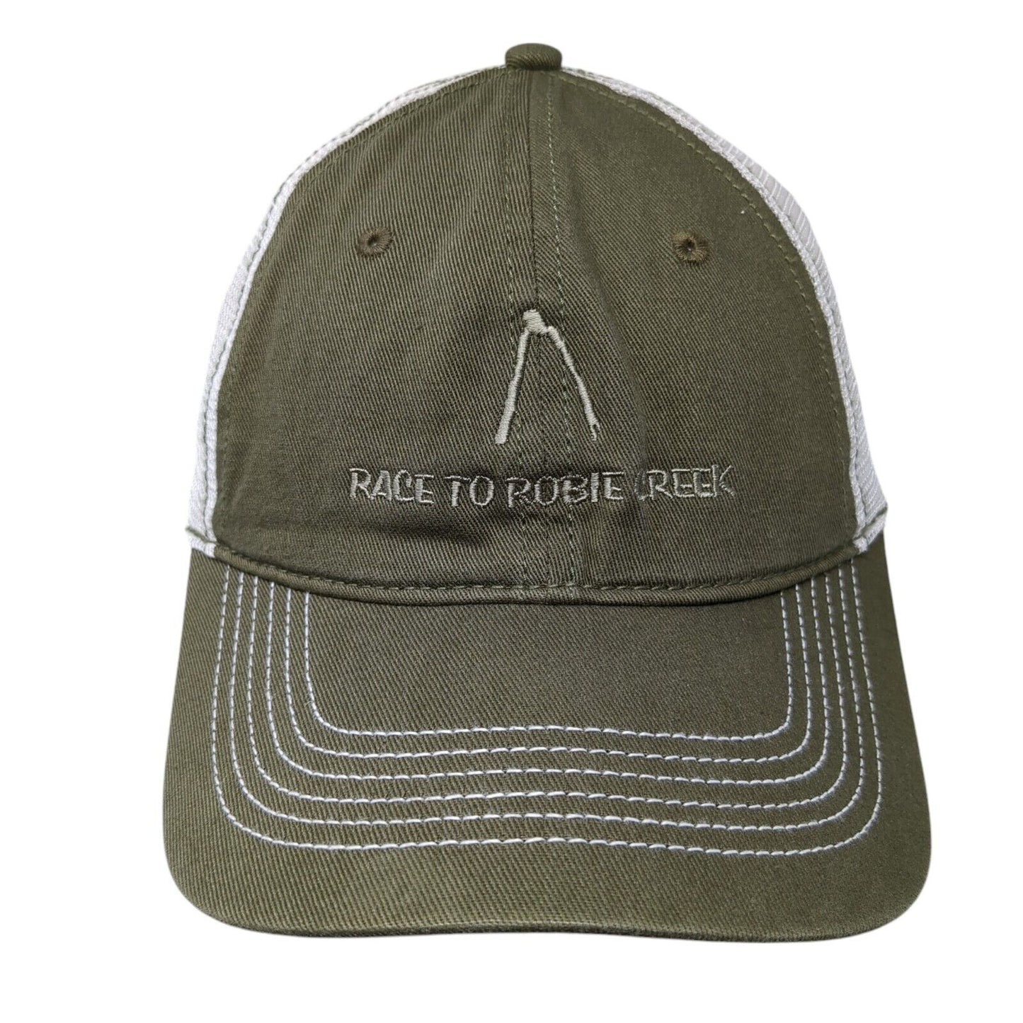 Race To Robie Creek Strapback Mesh Back Trucker Hat Green OSFA District