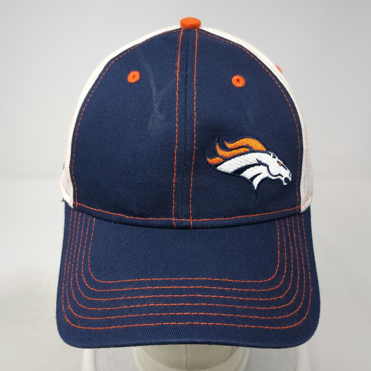 BDA Denver Broncos NFL Cap Blue One Size Verizon Logo Orange Stitching Strapback