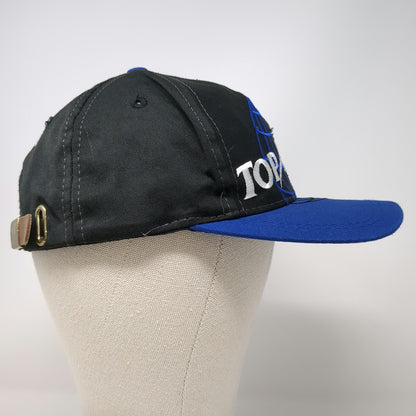 Top-Flite Baseball Cap Black Blue One Size Embroidered Globe Leather Strap Hat