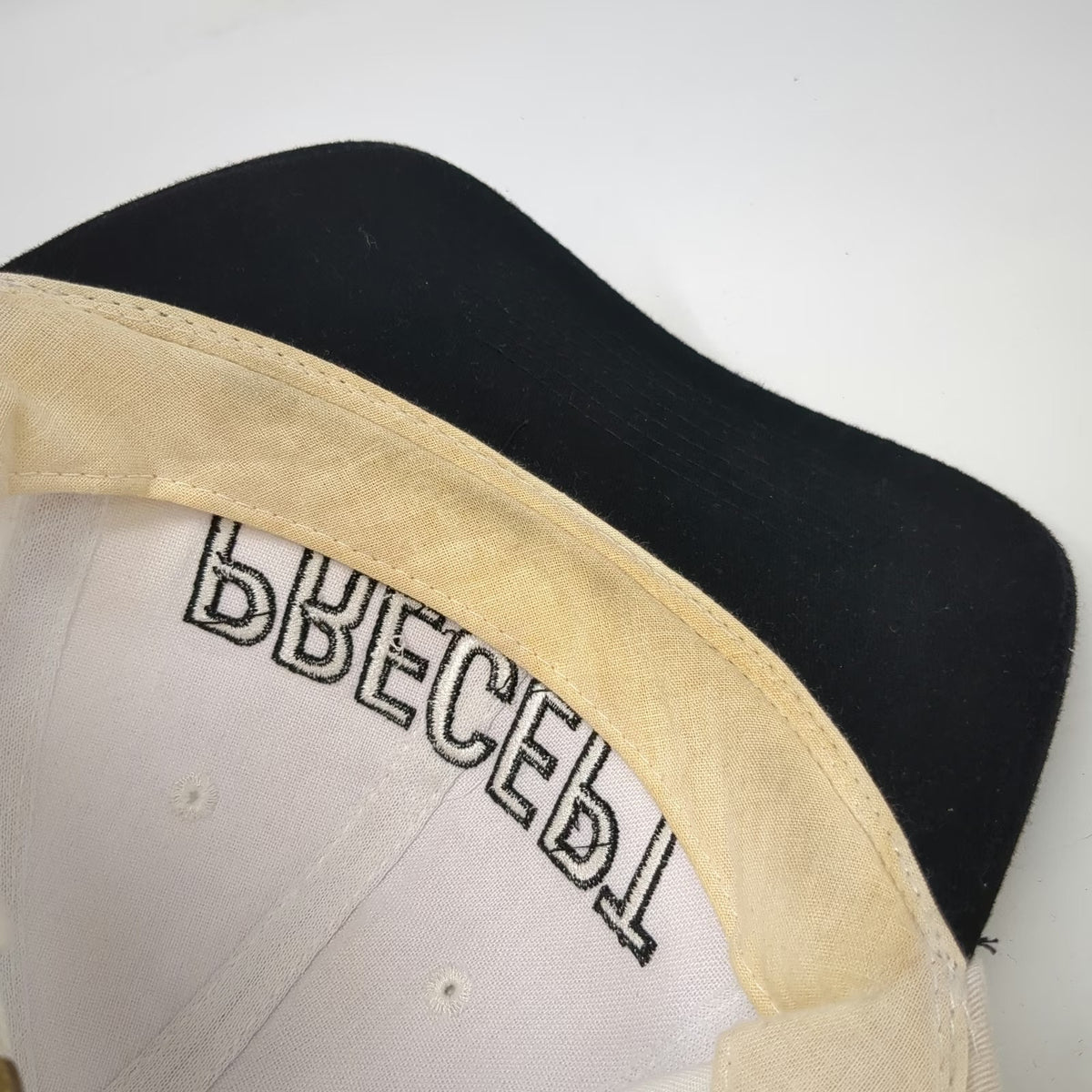 Precept Baseball Cap White OSFM Black Brim Embroidered Golf Slideback Hat Logo