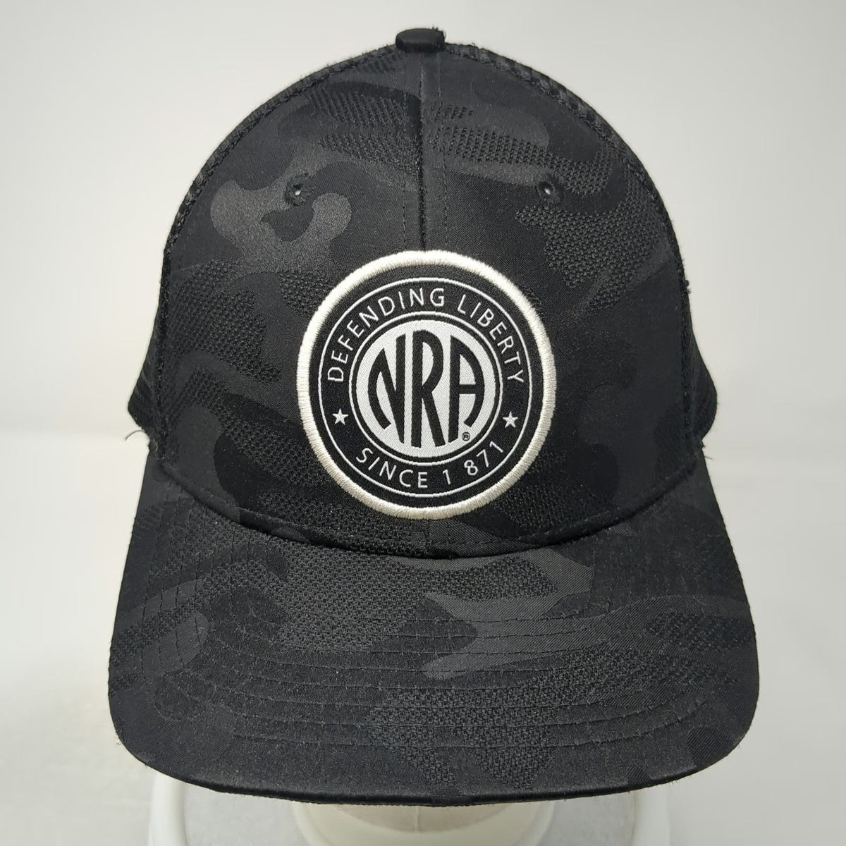 NRA Trucker Hat Black One Size Camo Snapback Mesh Defending Liberty Logo Patch