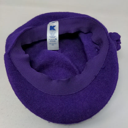 K Products Women's Knit Hat Purple Wool Nylon Blend Floral Accent