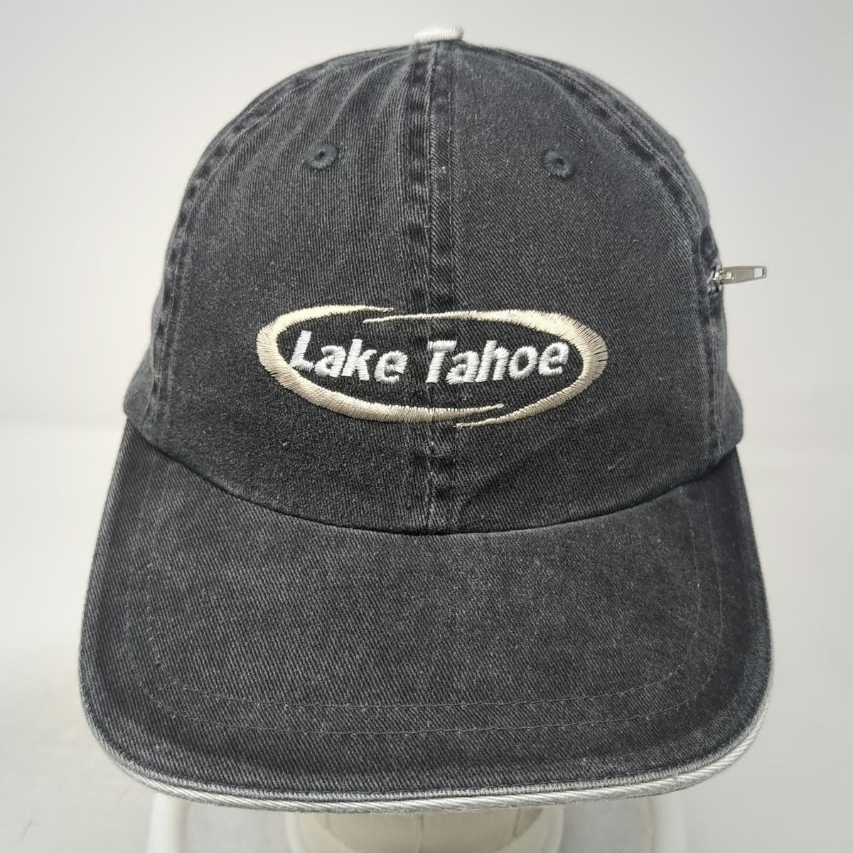Ahead Baseball Cap Gray One Size Lake Tahoe Side Zipper Pocket Hat Slideback