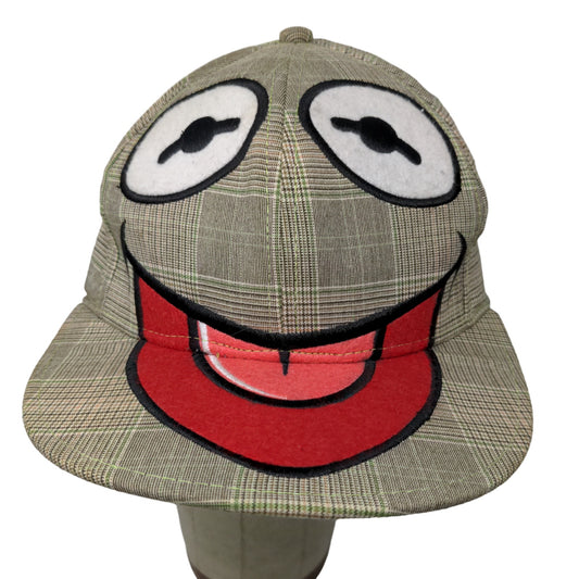 The Muppets Men's Fitted Hat Stretch Kermit the Frog Gray Plaid Poly Blend