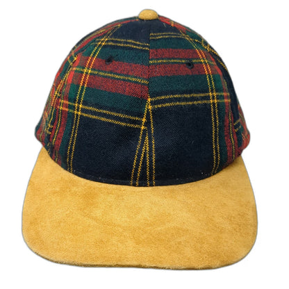 Kudzu Baseball Cap One Size Blue Yellow Red Green Plaid Suede Leather Strap Hat