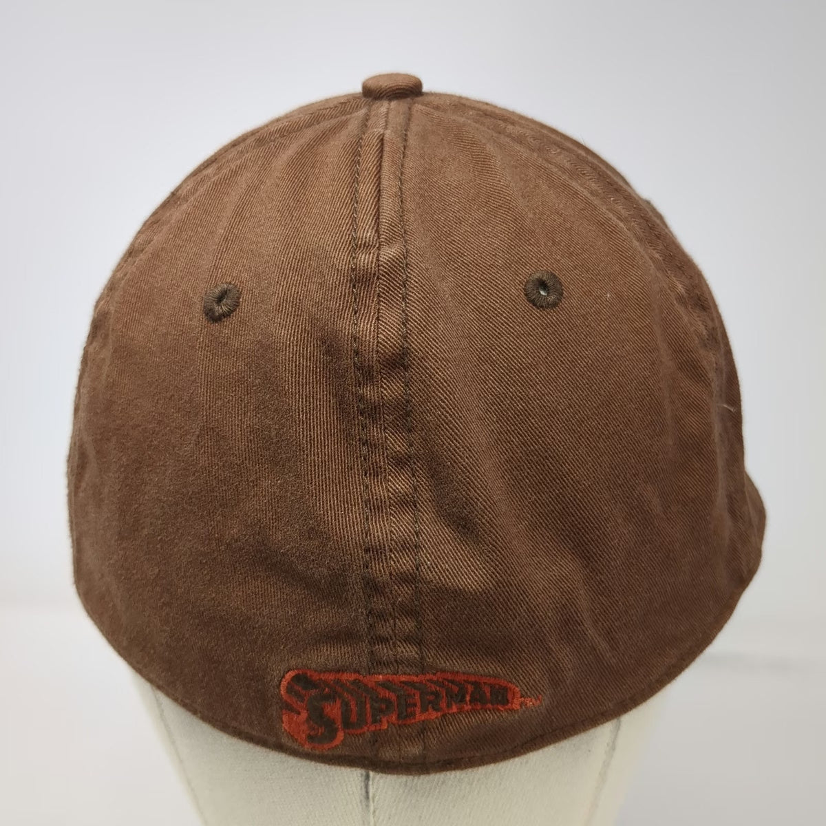 DC Comics Superman Baseball Cap Brown OSFM Orange Logo A-Flex Stretch Fitted Hat