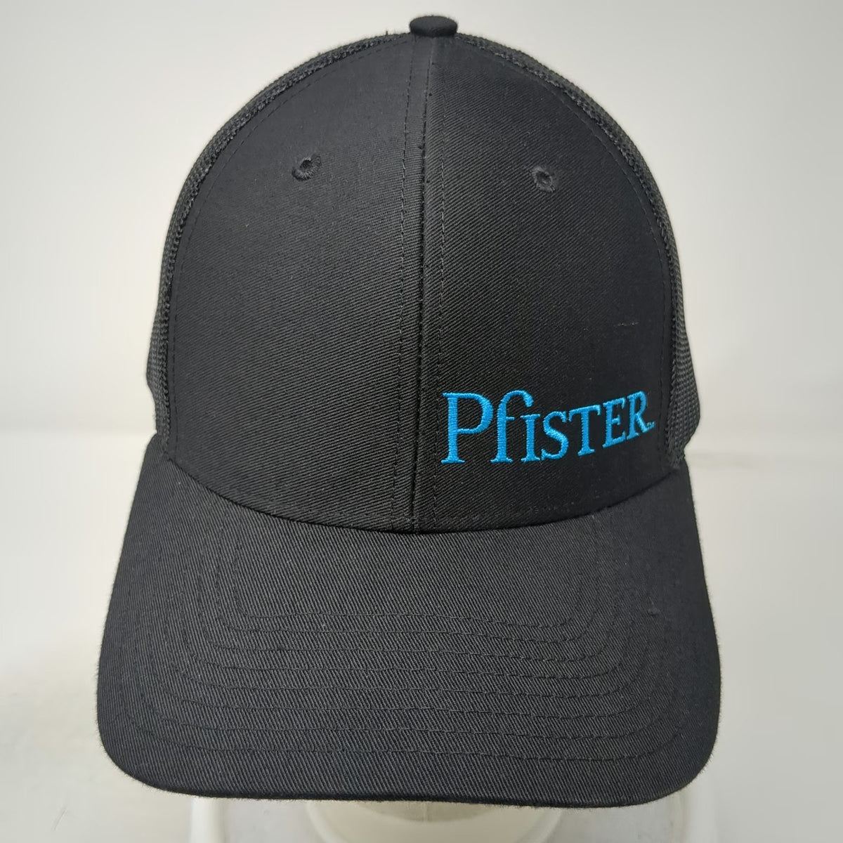 Richardson Trucker Hat Black Blue One Size Mesh Back Snapback Pfister Logo