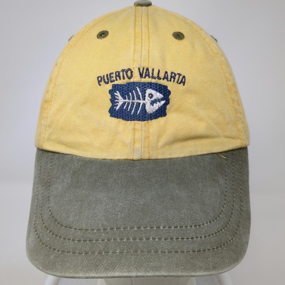 Yacht Club Puerto Vallarta Fish Skeleton Hat Yellow Gray Baseball Cap One Size