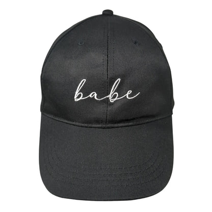Babe Strapback Hat Black One Size Adjustable Embroidered Solid 6 Panel