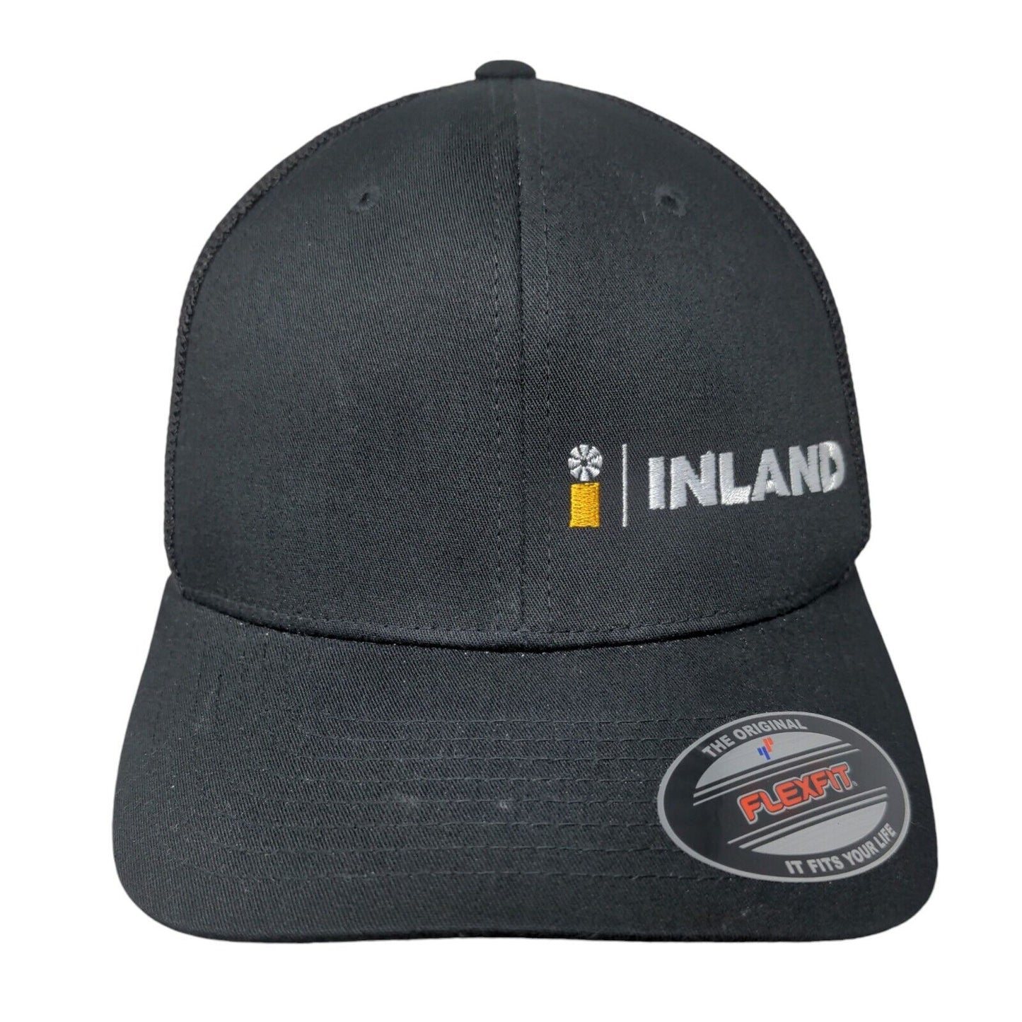 Inland Fitted Mesh Back Trucker Hat Black One Size Embroidered Flexfit