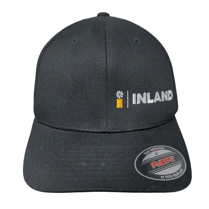 Inland Fitted Mesh Back Trucker Hat Black One Size Embroidered Flexfit