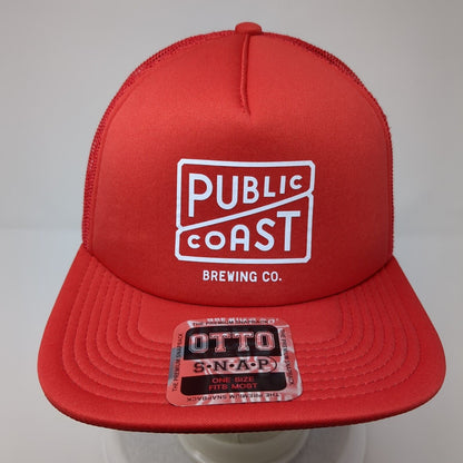 Public Coast Brewing Co. Snapback Trucker Hat Red One Size Mesh Back Otto