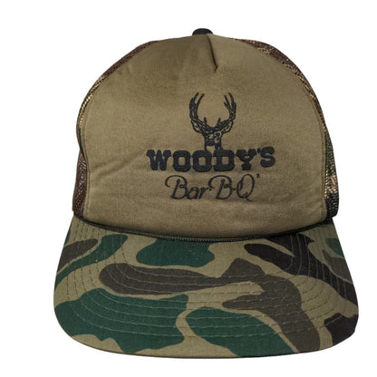 Woody's Bar BQ Snapback Trucker Hat Camouflage OSFA Adjustable Mesh Back
