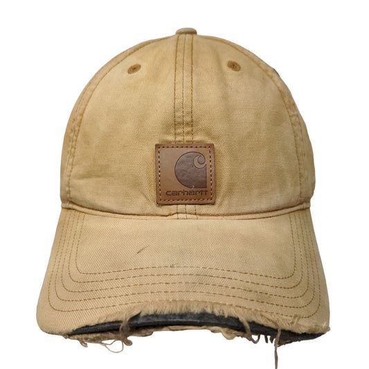 Carhartt Strapback Hat Tan One Size Embroidered Leather Patch 6 Panel