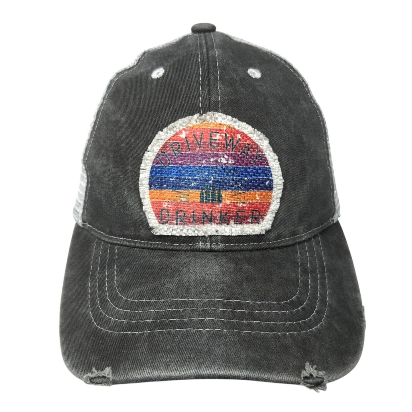 Driveway Drinker Strapback Trucker Hat Gray One Size Adjustable Mesh Distressed