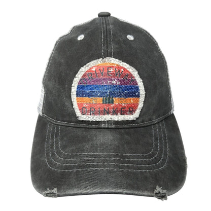 Driveway Drinker Strapback Trucker Hat Gray One Size Adjustable Mesh Distressed